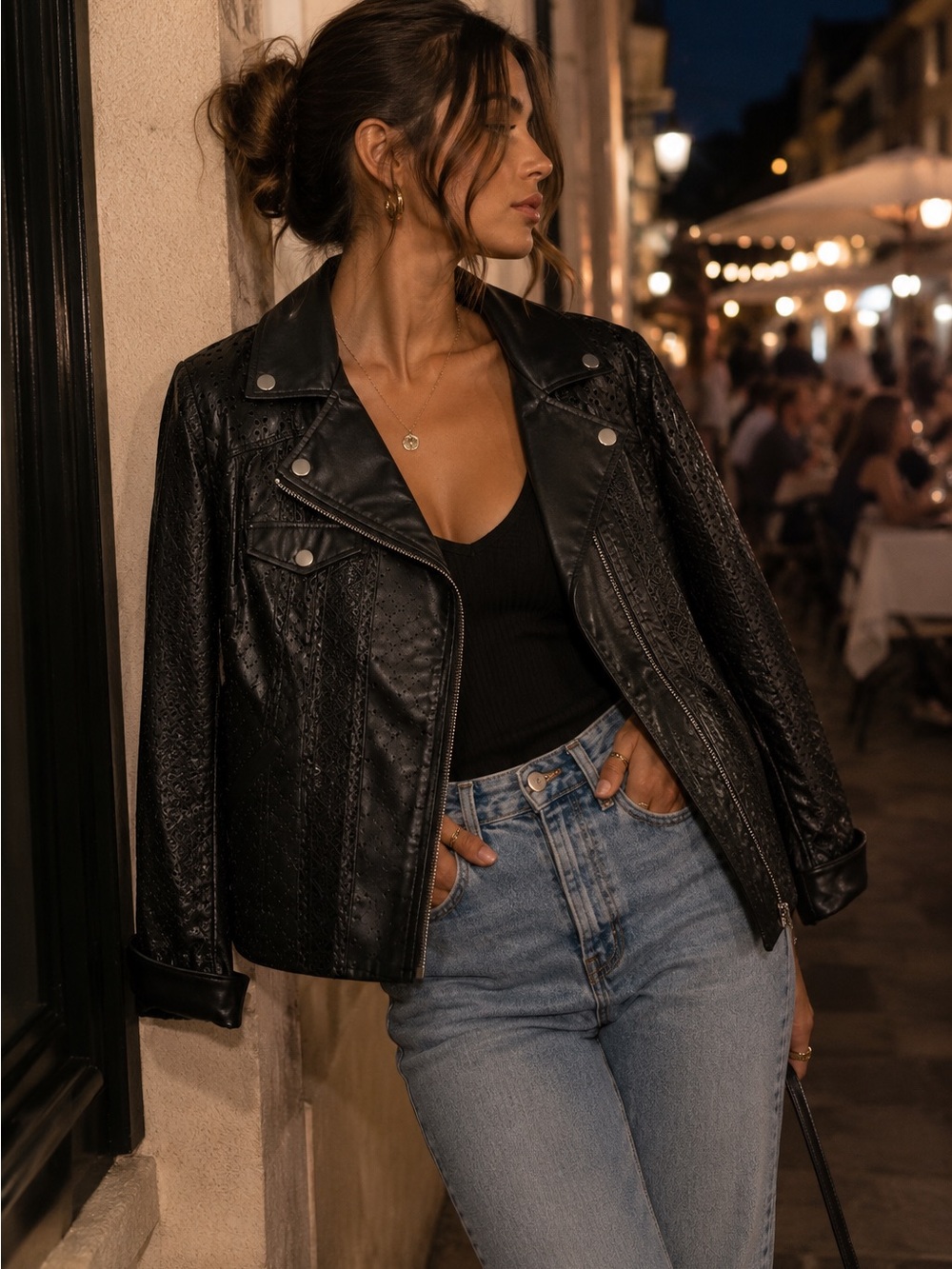 Anthropologie Faux Leather Eyelet Moto Jacket – Size Medium